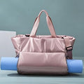 Women's Pink Puffy Gym Tote Bag with Multiple Pockets and Yoga Mat Carrying Space