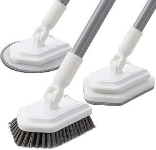 Mitclear 3-in-1 Floor Scrubbing Brush with 53-Inch Handle and Three Detachable Heads