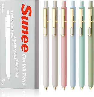 SUNEE Gel Pens, Fine 0.5mm, Quick-Dry Black Ink, Pack of 6