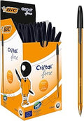 BIC Cristal Original Ballpoint Pens, Fine 0.8mm, Black, Pack of 50