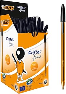 BIC Cristal Original Ballpoint Pens, Fine 0.8mm, Black, Pack of 50