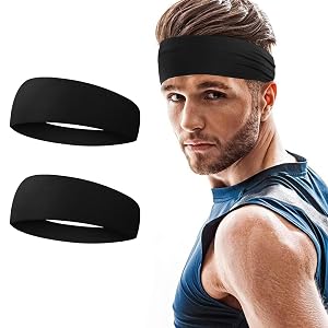 URAQT Elastic Sports Headbands, Unisex Pack of 2