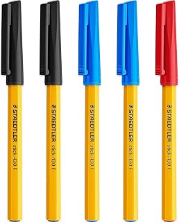 STAEDTLER Stick Ballpoint Pens, Fine 0.3mm, Black, Blue and Red, Pack of 5