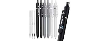 STAGEEK Black Gel Pens, 6 Pieces with 3 Extra Refills, Fine Point Quick-Dry Black Ink