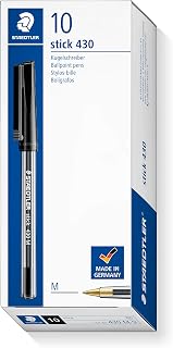 STAEDTLER Stick 430 M-9 Ballpoint Pens, Medium, Black, Box of 10