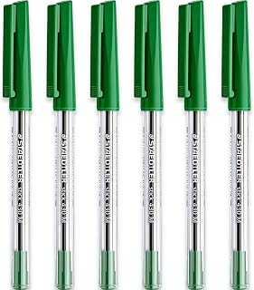 STAEDTLER 430 M Stick Ballpoint Pens, Medium 0.5mm, Green Ink, Pack of 6