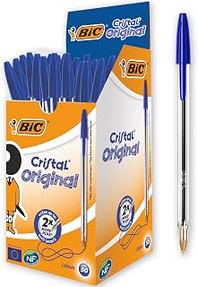 BIC Cristal Original Ballpoint Pens, Medium 1.0mm, Blue, Pack of 50