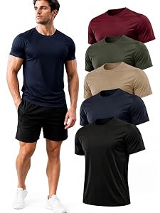 Men's Quick-Dry Moisture-Wicking Workout T-Shirts, Pack of 5