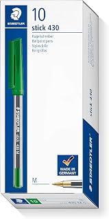 STAEDTLER Stick 430 M-5 Ballpoint Pens, Medium, Green, Box of 10