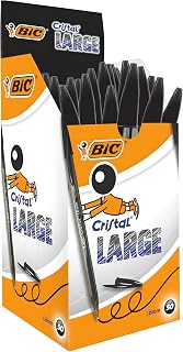BIC Cristal Large Ballpoint Pens, Wide 1.6mm, Black, Pack of 50