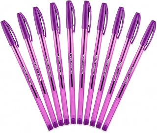 Lotus Coloured Ink Ballpoint Pens, Medium Point, Purple, Pack of 10