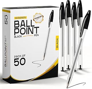 G4GADGET Black Biro Ballpoint Pens, Medium Tip, Pack of 50