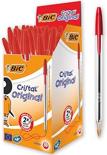 BIC Cristal Original Ballpoint Pens, Medium 1.0mm, Red, Box of 50