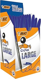 BIC Cristal Large Ballpoint Pens, Wide Point, Blue, Pack of 50