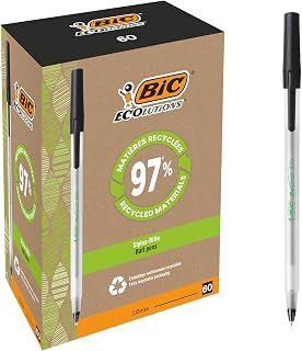 BIC Round Stic ECOlutions Ballpoint Pens, Medium 1.0mm, Black, Box of 60