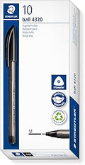 STAEDTLER 4320 M-9 Stick Rainbow Ballpoint Pens, Medium 1.0mm, Black, Box of 10