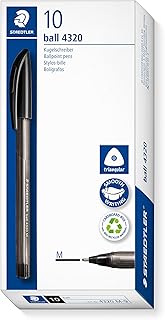 STAEDTLER 4320 M-9 Stick Rainbow Ballpoint Pens, Medium 1.0mm, Black, Box of 10