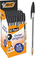 BIC Cristal Original Ballpoint Pens, Medium 1.0mm, Black, Pack of 50