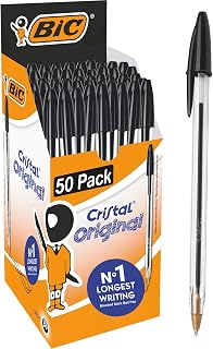 BIC Cristal Original Ballpoint Pens, Medium 1.0mm, Black, Pack of 50