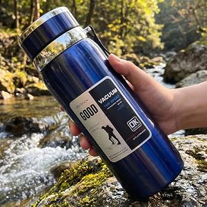 1L Insulated Stainless-Steel Sports Water Bottle with Straw Lid, Blue