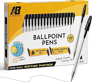 Black Biro Ballpoint Pens, Smooth Smudge-Free Writing, Pack of 100