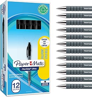 Paper Mate Flexgrip Ultra Retractable Ballpoint Pens, Medium 1.0mm, Black, Pack of 12