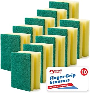 SOL 10 Pack Finger Grip Scourers, Heavy Duty Non-Scratch Kitchen Sponges for Pots, Pans, Dishes and Household Surfaces