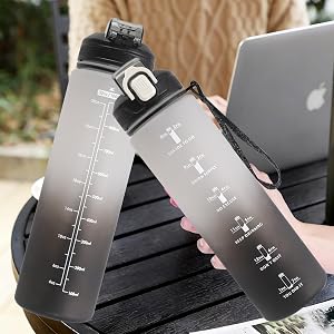 1L Motivational Sports Water Bottle with Straw and Time Marker