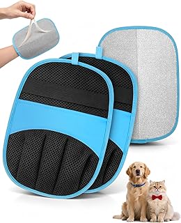 Pet Hair Removal Glove, 2 Pack Five-Finger Tool for Dogs and Cats | Electrostatic Magic Brush, Reusable, Ideal for Furniture, Clothes, Car Seats, Grooming or Cleaning Needs (Blue)