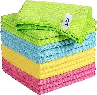MR.SIGA Microfibre Cleaning Cloths, Streak-Free High-Density Towels, Colour-Coded Pack of 12